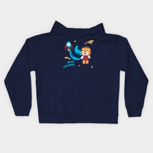 Space lion or astronaut in a space suit with cartoon style Kids Hoodie